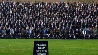 Westminster School students gather for a group photograph outside Westminster Abbey in London. Reuters