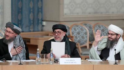 Taliban officials Mullah Abdul Salam Hanafi, Sher Mohammad Abbas Stanikzai and Mullah Shahabuddin Delawar attend talks Moscow/ EPA