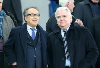 Everton chairman Bill Kenwright, right, has died at the age of 78, he is pictured here with majority shareholder Farhad Moshiri. PA