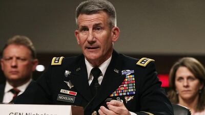 General John Nicholson, the commander of US forces in Afghanistan, testifies before the senate armed services committee in Washington, DC on February 9, 2017. Alex Wong /Getty Images / AFP