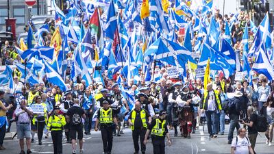 Scottish independence supporters march through Glasgow in May during an All Under One Banner march. PA Wire
