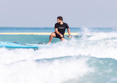 Scott Chambers will participate in the race standing upright on a custom-designed 18-foot Sunova board. Photo: Reem Mohammed / The National
