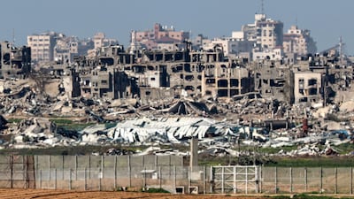 Destroyed buildings in the Gaza Strip along the border with southern Israel. AFP