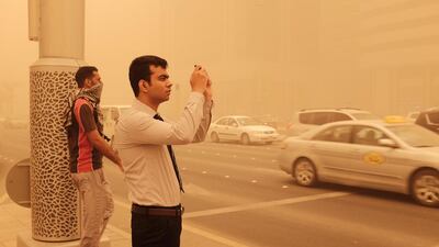 Residents in the capital woke up on Thursday morning to see the city blanketed by fog and dust. Deepthi Unnikrishnan / The National