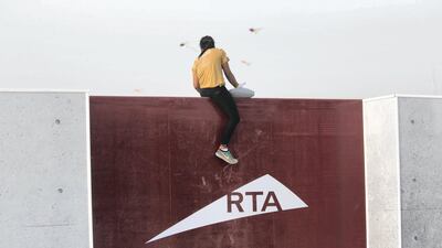 A participant on the first day of Dubai Government Games in Kite Beach, Dubai, UAE, on May 9, 2018. Set in motion by the Crown Prince of Dubai, Sheikh Hamdan bin Mohammed, the event sees teams of Government workers pitted against each other in a bid to be Gov Games champions. Reem Mohammed / The National