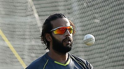 Pakistan's Imad Wasim trains in Lahore. AFP