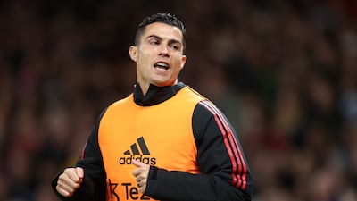Cristiano Ronaldo of Manchester United warms up on the sidelines during the Premier League match against Tottenham Hotspur at Old Trafford on October 19, 2022 in Manchester, England. Ronaldo was an unused sub as United ran out 2-0 winners. Getty Images