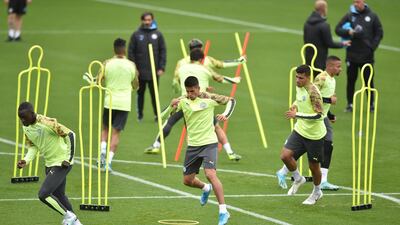 The Manchester City squad training ahead of their Champions League clash against Dinamo Zagreb on Tuesday. Getty