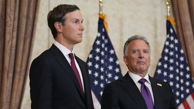 Jared Kushner, son-in-law of President Donald Trump, left, and Steve Witkoff, US special envoy, pictured in Islamabad on April 12. The White House announced on Saturday that the latest peace talks are off. Getty Images
