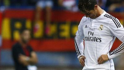 Real Madrid's Cristiano Ronaldo looks down after losing the Spanish Super Cup to Atletico Madrid on Friday night. Sergio Perez / Reuters