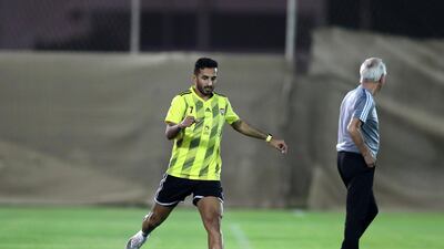 Ali Mabkhout during training before the game between the UAE and Vietnam. Chris Whiteoak / The National