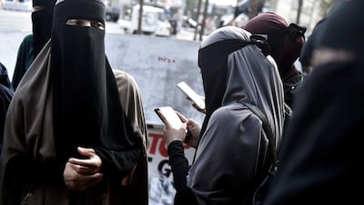 People participate in a demonstration against the Danish face veil ban. Reuters.