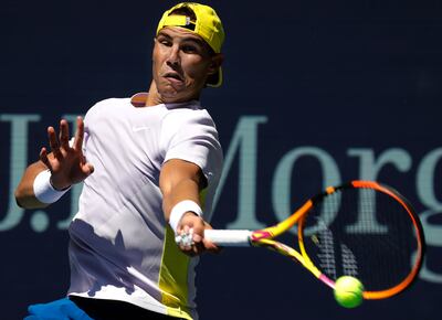 Rafael Nadal during a practice session before the start of the US Open in Flushing Meadows. EPA