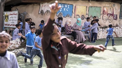 Bedouin children at the elementary school in Khan Al Ahmar on May 2, 2018. Heidi Levine / The National