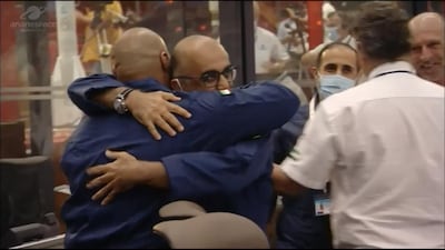 UAE and Arianespace officials celebrate at mission control after the successful launch of Falcon Eye 2. Arianespace