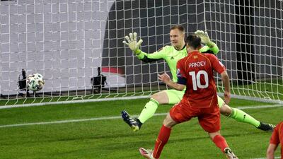 North Macedonia's Goran Pandev scores his side's first goal. AP