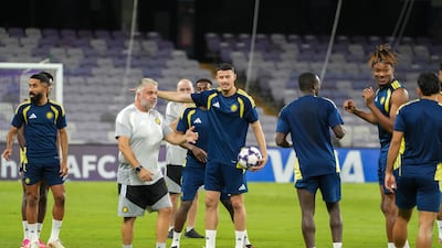 Al Nassr train at Hazza bin Zayed Stadium in Al Ain. Pawan Singh for The National