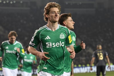 Anthony Gordon scored four of Newcastle's six goals in the thrashing of Qarabag. EPA