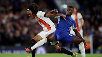 Luton's Tahith Chong is challenged by Moises Caicedo of Chelsea. Getty