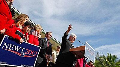 Newt Gingrich speaks at Port St Lucie in Florida. He has told his 1.4 million followers on Twitter that America 'needs big ideas, not big government'.