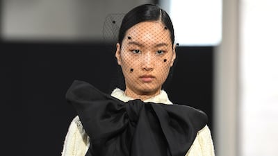 A model presents an Elie Saab creation at Paris Fashion Week. Photo: Getty