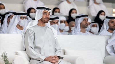 Sheikh Mohamed at the lecture titled 'How to solve the biggest global challenges through innovation', at Majlis Mohamed bin Zayed.