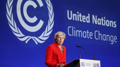 Ms May speaks at the Cop26 Summit in Glasgow, Scotland, in 2021