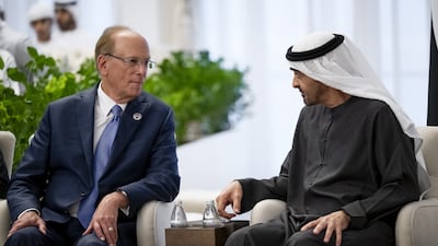 President Sheikh Mohamed with Larry Fink, chairman and CEO of BlackRock. Photo: Omar Al Askar / UAE Presidential Court