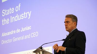 Alexandre de Juniac, director general of Iata, delivers a 'State of the Industry' address at Iata's conference in Geneva on December 11. Courtesy of IATA