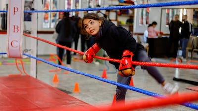 Lamees Abu Al Qomsan, nine, enters the ring. Reuters