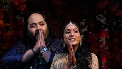 Anant Ambani, son of Mukesh Ambani, and Radhika Merchant at their engagement party in Mumbai on January 19, 2023. AP