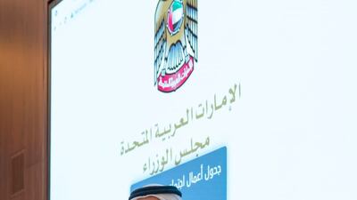 Sheikh Mohammed bin Rashid, Prime Minister and Ruler of Dubai, attends a UAE Cabinet session on Monday. Courtesy: Sheikh Mohammed bin Rashid Twitter