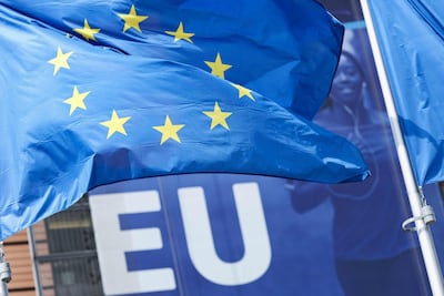 A flag of the European Union flying outside the European commission headquarters in Brussels, May 5. AFP