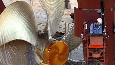 A ship under construction at the Hyundai Heavy Industries shipyard in South Korea, one of the world's leading industrial countries. Seokyong Lee for The National