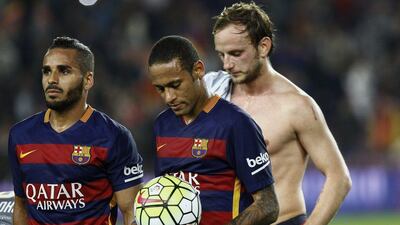 Barcelona’s Neymar shown after his four-goal performance in a win over Rayo Vallecano on Saturday night at the Camp Nou. Quique Garcia / EPA