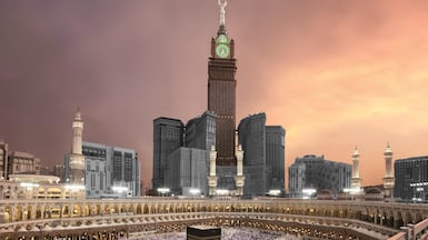 Makkah Clock Royal Tower, part of the Abraj Al Bait complex overlooking the Grand Mosque in Makkah. Photo: Fairmont Hotels & Resorts
