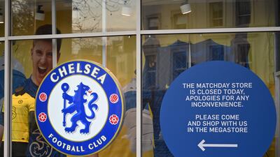 A 'Closed' sign is seen on the Chelsea shop at Stamford Bridge in London on March 10, 2022, as Chelsea's Russian owner Roman Abramovich was hit with a UK assets freeze. AFP