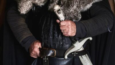 A close up of a Game of Thrones tour guide’s costume and sword in Strangford. Charles McQuillan / Getty Images