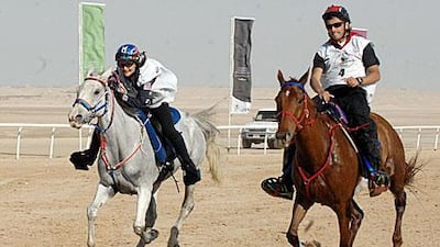Sheikh Khalif bin Mohammed Al Hamed, right, felt he had a chance despite the challenging nature of the race but his horse, Ultimo, failed to respond to the challenge.