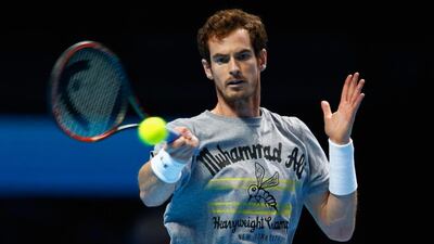 Andy Murray of Great Britain in action in a practice session during the Barclays ATP World Tour Finals previews at O2 Arena on November 13, 2015 in London, England. (Photo by Julian Finney/Getty Images)
