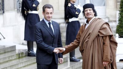 Nicolas Sarkozy and Muammar Qaddafi met in 2007 during a period of reduced tensions between France and Libya. Wire Image