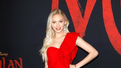 Jordyn Jones wears a dress from Shein at the world premiere of Disney's 'Mulan' at the Dolby Theatre in Hollywood on March 9, 2020. EPA