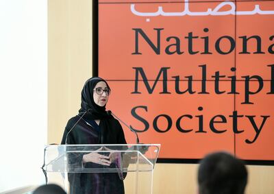 Dr Ruqqia Mir speaks at the launch of the first National Multiple Sclerosis society in Abu Dhabi. Khushnum Bhandari / The National