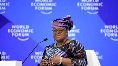 Ngozi Okonjo-Iweala, Director General of the World Trade Organisation, speaks at a panel discussion in Davos. AP