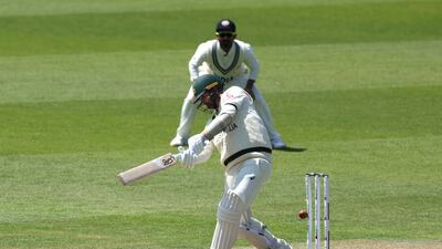 Australia's Nathan Lyon is clean bowled by Mohammed Siraj. PA