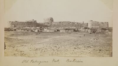 One of the earliest photographs of Bahrain's old Portugeuse fort, or Qalat Al Bahrain, taken in 1870. The fort sits on top of the ancient Bronze Age port of Dilmun and is a Unesco world heritage site. British Library