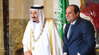 Egypt's president Abdel Fattah El Sisi, right, with Saudi King Salman bin Abdulaziz in Cairo. AFP
