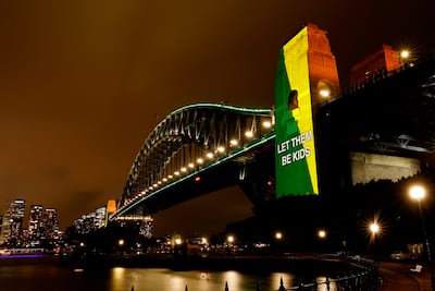 Sydney Harbour Bridge is illuminated to mark the first day of Australia's under-16s social media ban. Getty Images
