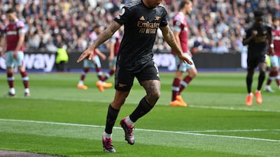Gabriel Jesus of Arsenal celebrates after scoring the team's first goal. Getty Images