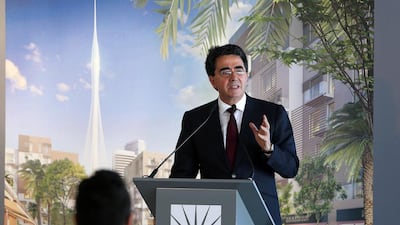 Santiago Calatrava, the Spanish-Swiss architect who designed the tower, speaks during the unveiling of the project. Pawan Singh / The National